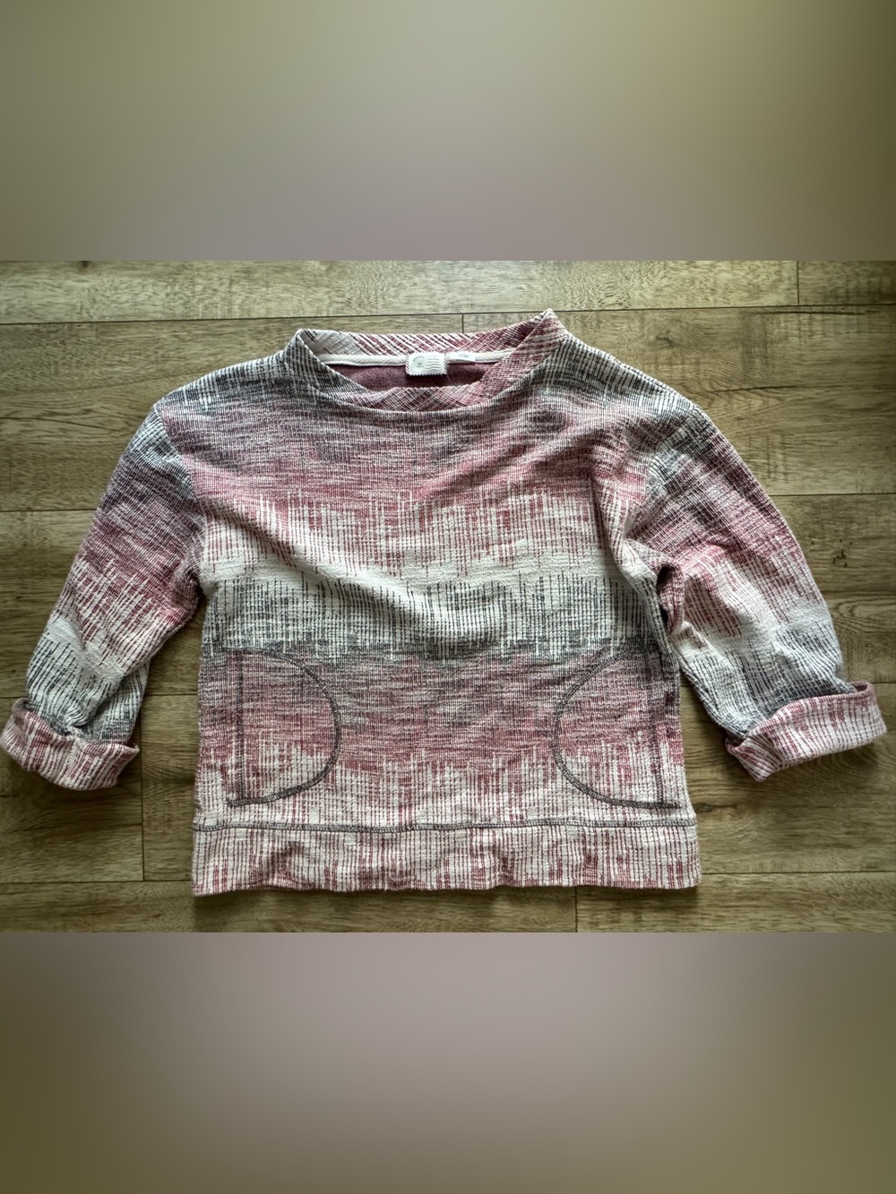 Anthropologie Postmark Pink White Ombre Knit Woven Pullover